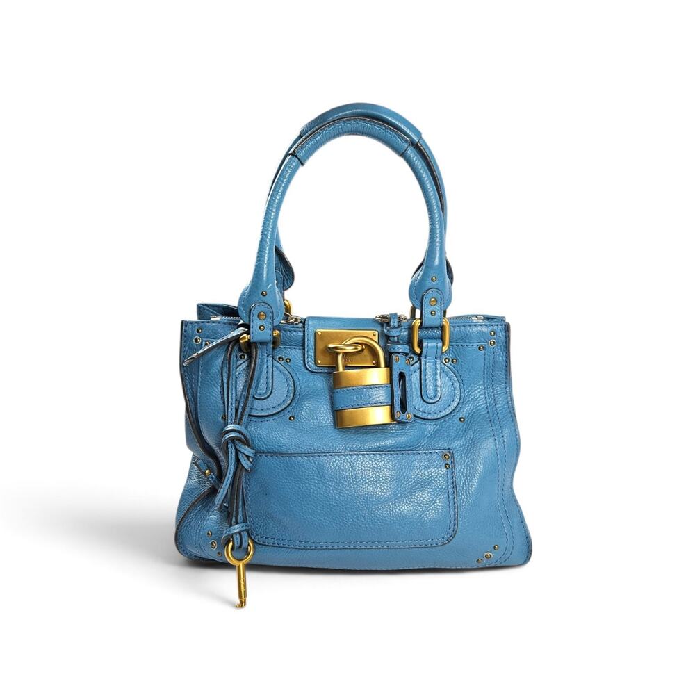 Y2k Chloé Paddington Blue Shoulder Bag Square Leather Vintage